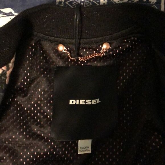 Diesel Floral Bomber Jacket NWT XS – Black Pink Rose Print Cropped Varsity Style - Picture 10 of 10